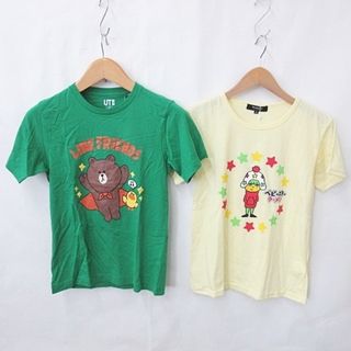 ユニクロ(UNIQLO)のユニクロ ダブルフォーカス Tシャツ 2枚セット 丸首 半袖 緑 黄 XS(Tシャツ/カットソー(半袖/袖なし))