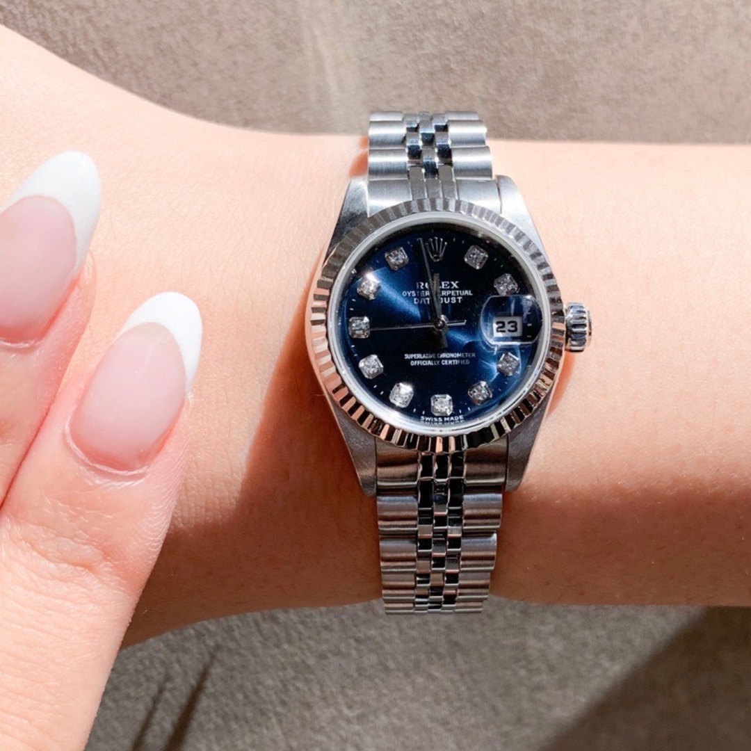 ROLEX(ロレックス)の【仕上済】ロレックス デイトジャスト 10P 新ダイヤ ブルー文字盤 K18×SS レディース 腕時計 ROLEX 時計 レディースのファッション小物(腕時計)の商品写真