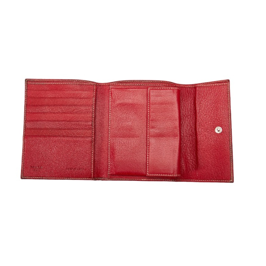 【美品】プラダ 三つ折り財布 ライトブルー ゴールドロゴ コンパクトウォレット