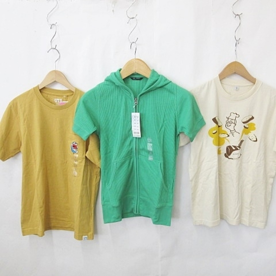 UNIQLO(ユニクロ)のユニクロ パーカ Tシャツ 3枚セット 半袖 フード 丸首 緑 黄 ベージュ S メンズのトップス(パーカー)の商品写真