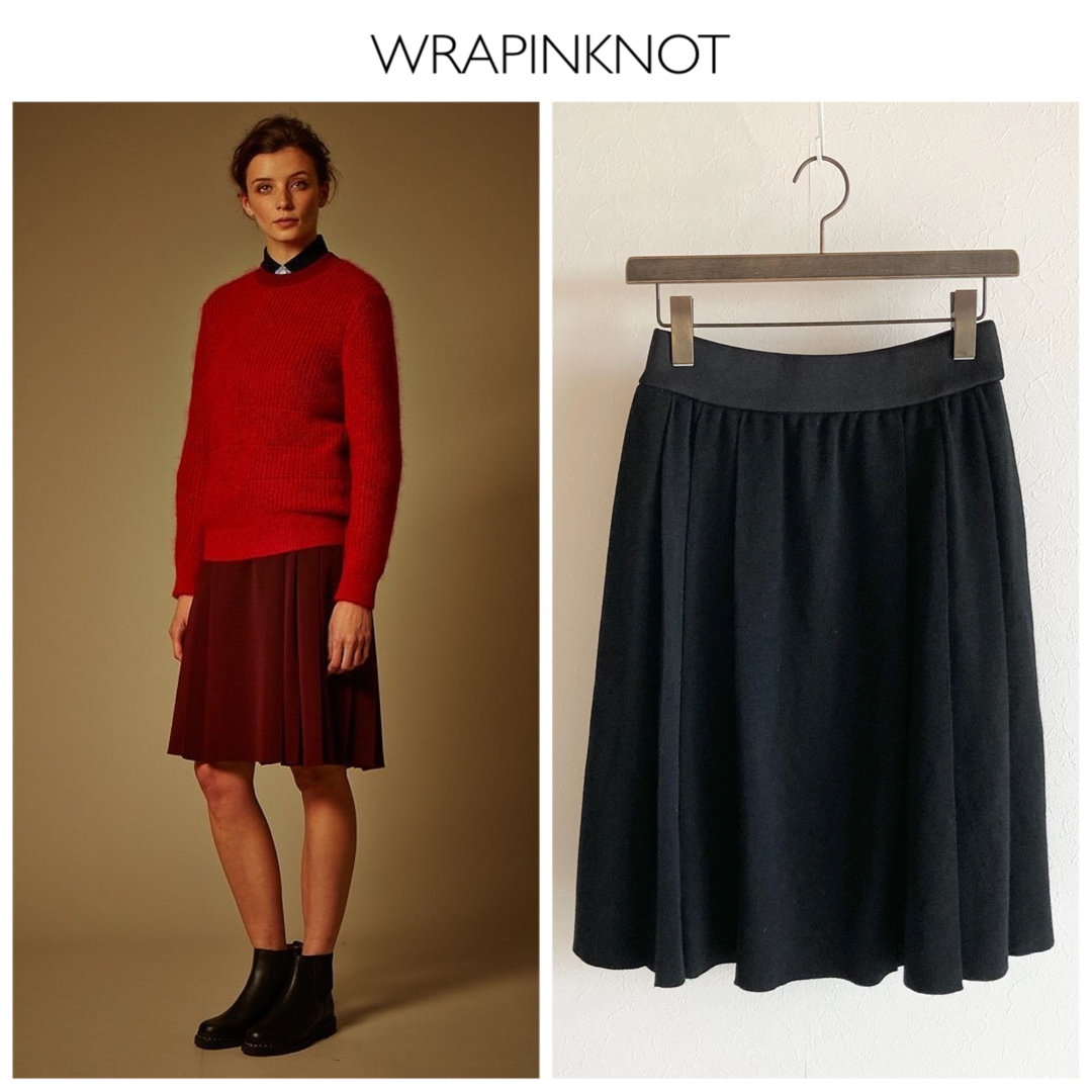 WRAPINKNOT(ラッピンノット)の定価2.3万円 15AW ラッピンノット ウール ニット フレアスカート 0 黒 レディースのスカート(ひざ丈スカート)の商品写真