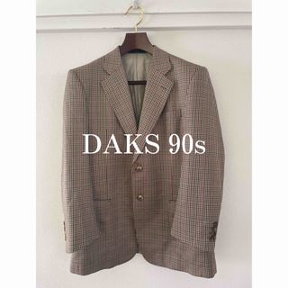 【DAKS】ダックス(165)麻 総柄 チェック テーラード ジャケット