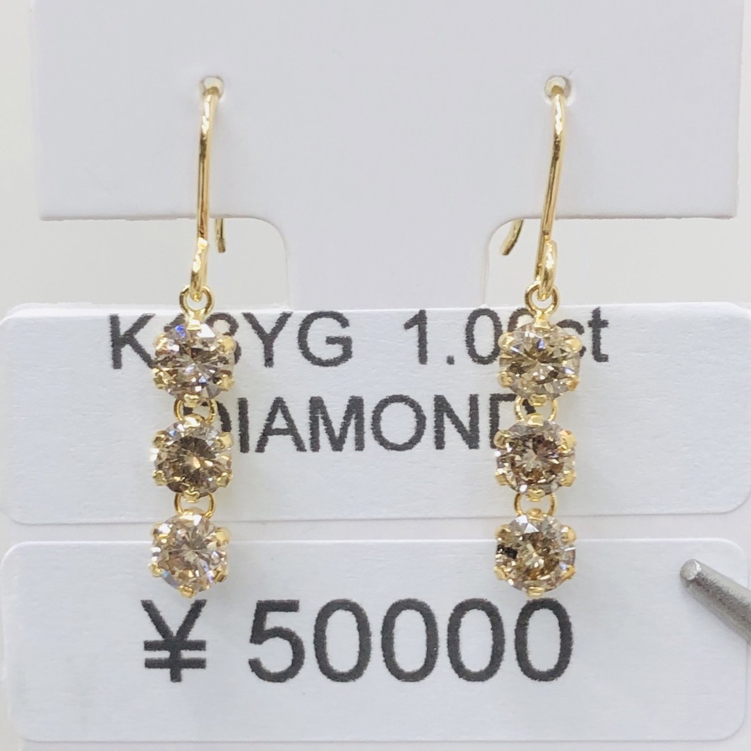DE-24519 K18YG フックピアス ダイヤモンド　1.00ct