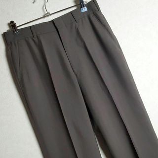 スラックスパンツ ブラウン 茶 ウール混 ワントーン センタープレス
