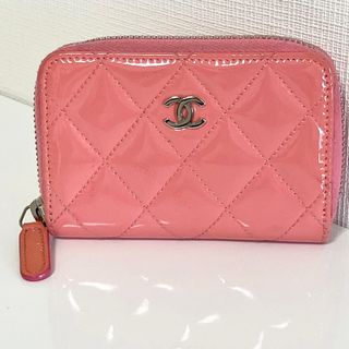 【CHANEL】シャネル マトラッセ コインケース 小銭入れ ココマーク パテント ピンク×シルバー金具/ok03171hm