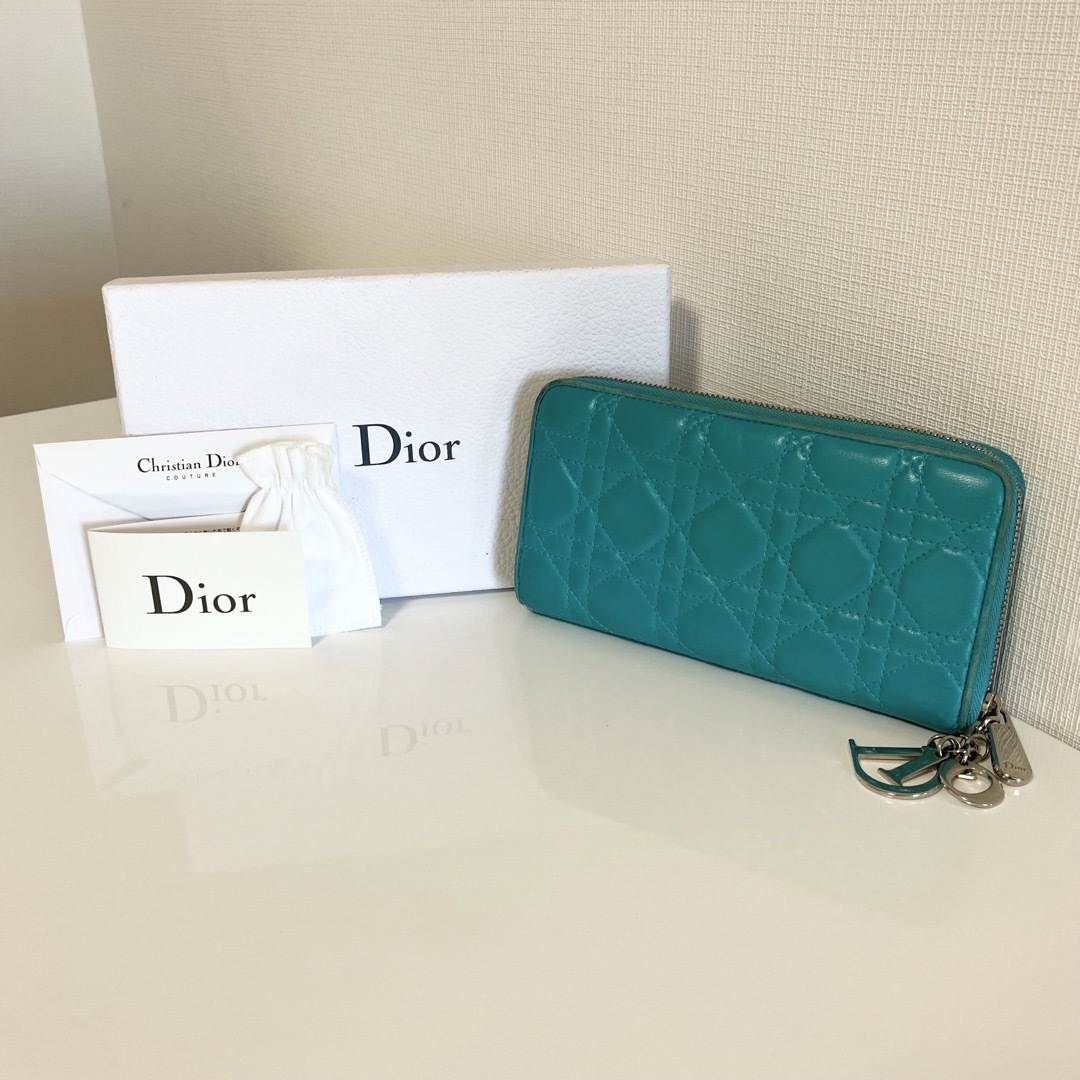 Dior クリスチャン ディオール カナージュ 長財布 ブルー シルバー金具-