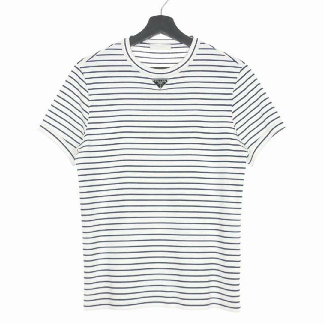 PRADA トライアングルロゴ ボーダー Tシャツ カットソー 半袖 XS 白47cm着丈