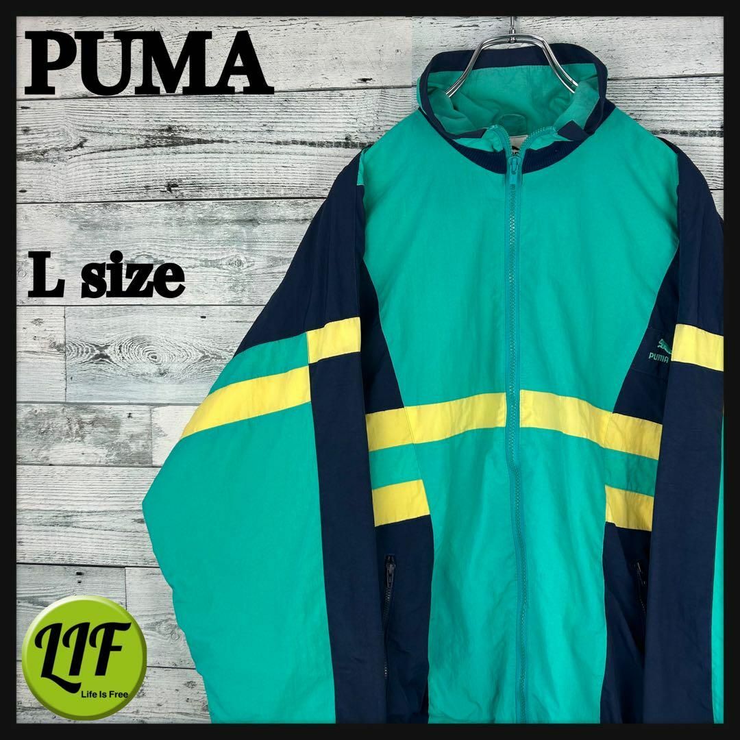 PUMA 90s トラックジャケット 胸ロゴ 刺繍 ネイビー カラー◎ XL