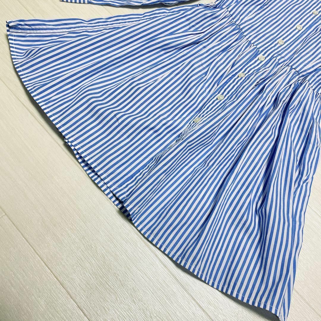レア素材❤︎ラルフローレン　ワンポイント刺繍ストライプシャツワンピースアイスブルー