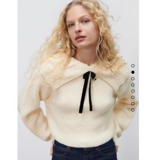 新品☆ZARA ザラ フリル&リボン付きニットセーター トップス