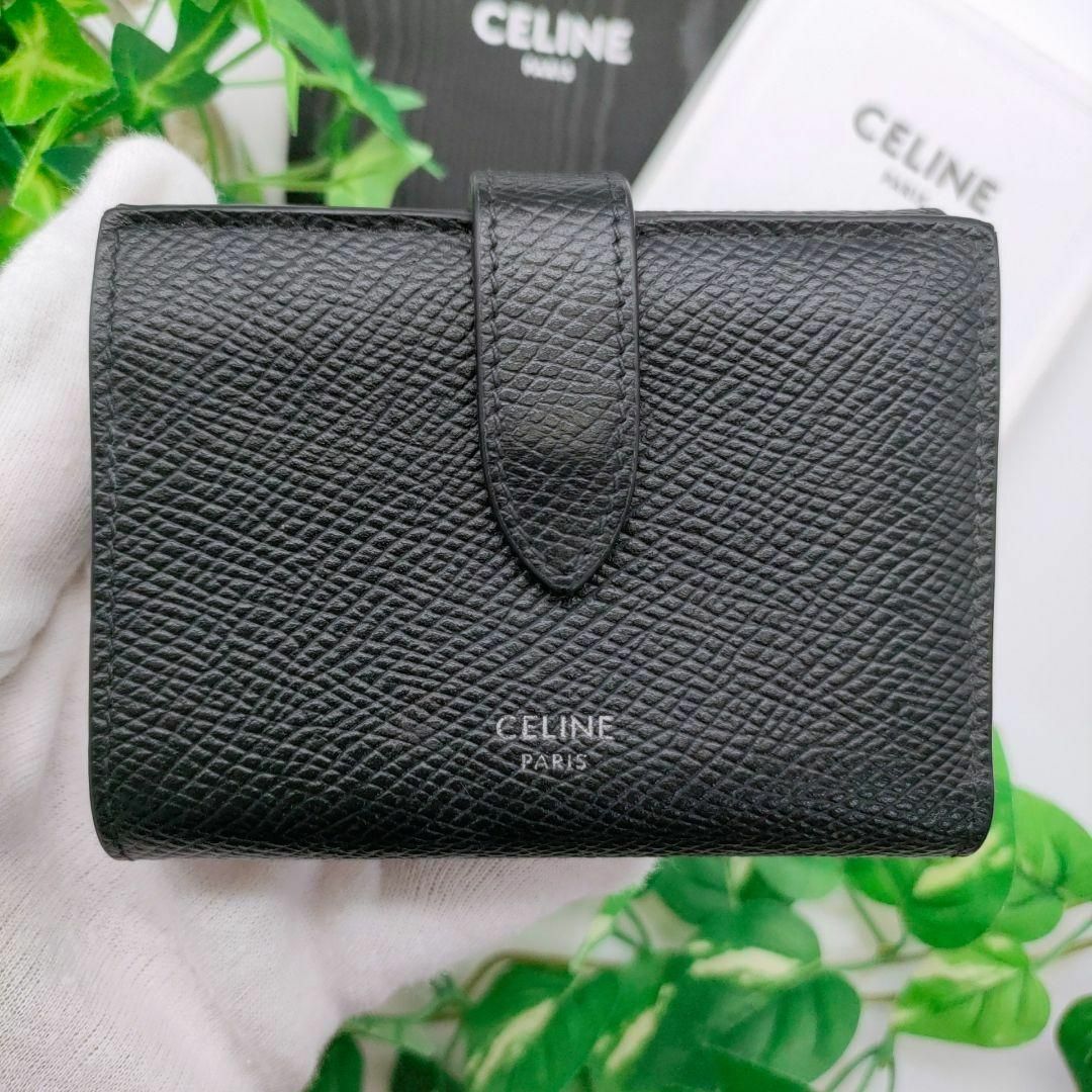 celine - セリーヌ 折り財布 ファインストラップウォレット ブラックの