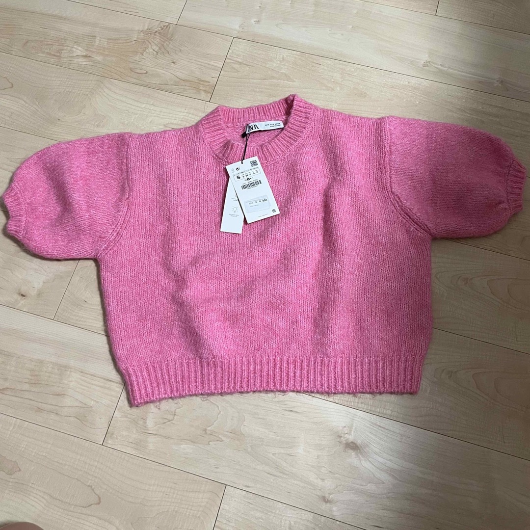 ZARA(ザラ)のZARA 半袖ニット　ピンク　S レディースのトップス(ニット/セーター)の商品写真