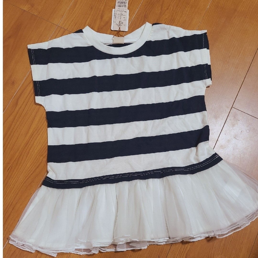 petit main(プティマイン)の新品❤️プティマイン❤️裾チュールボーダトップス キッズ/ベビー/マタニティのキッズ服女の子用(90cm~)(Tシャツ/カットソー)の商品写真