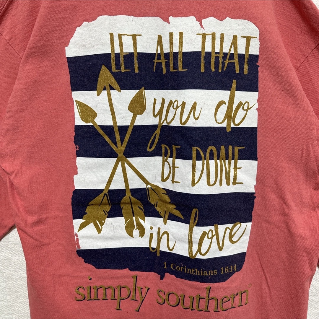 simply southern バックプリント ピンク ロンT 長袖 海外古着 メンズのトップス(Tシャツ/カットソー(七分/長袖))の商品写真