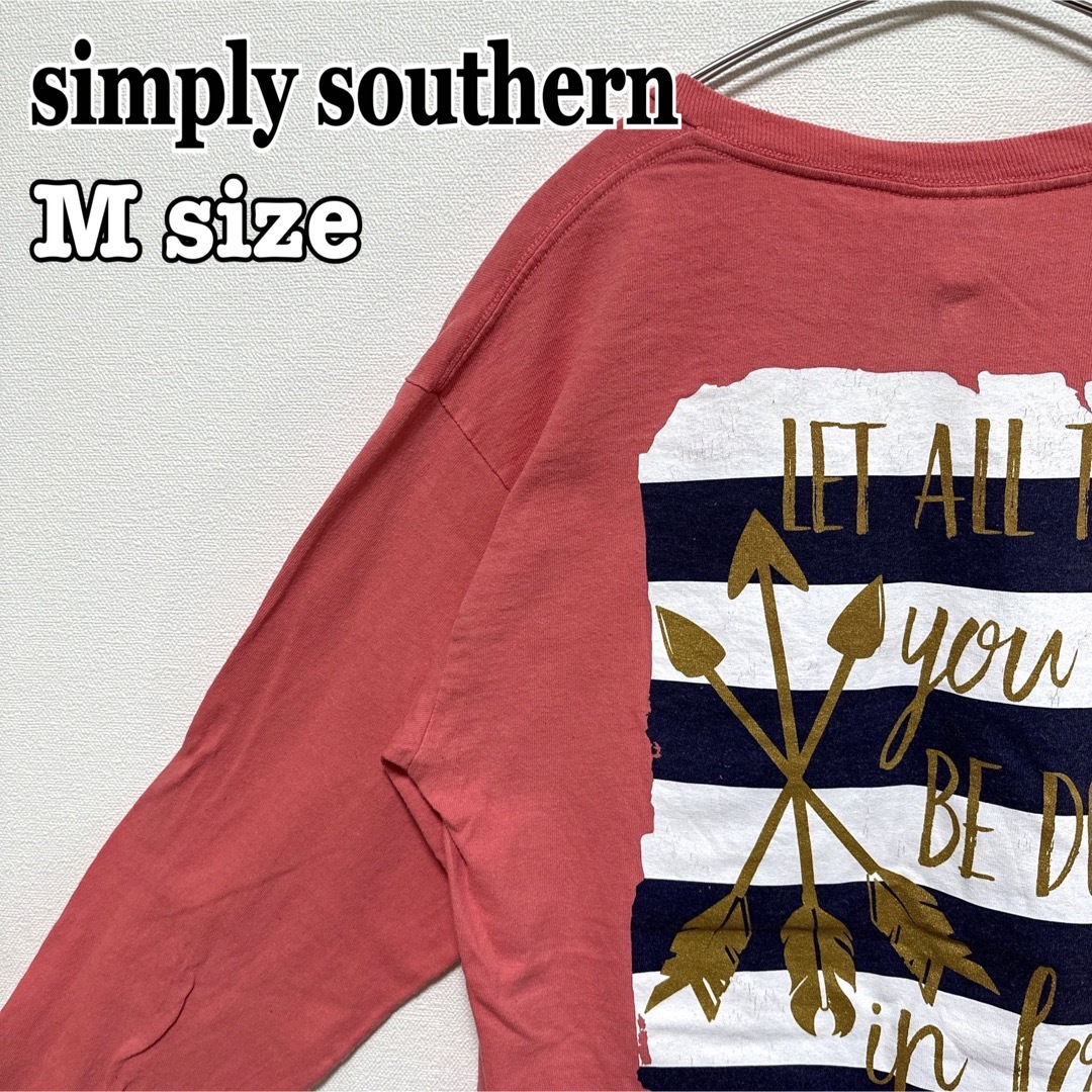 simply southern バックプリント ピンク ロンT 長袖 海外古着 メンズのトップス(Tシャツ/カットソー(七分/長袖))の商品写真