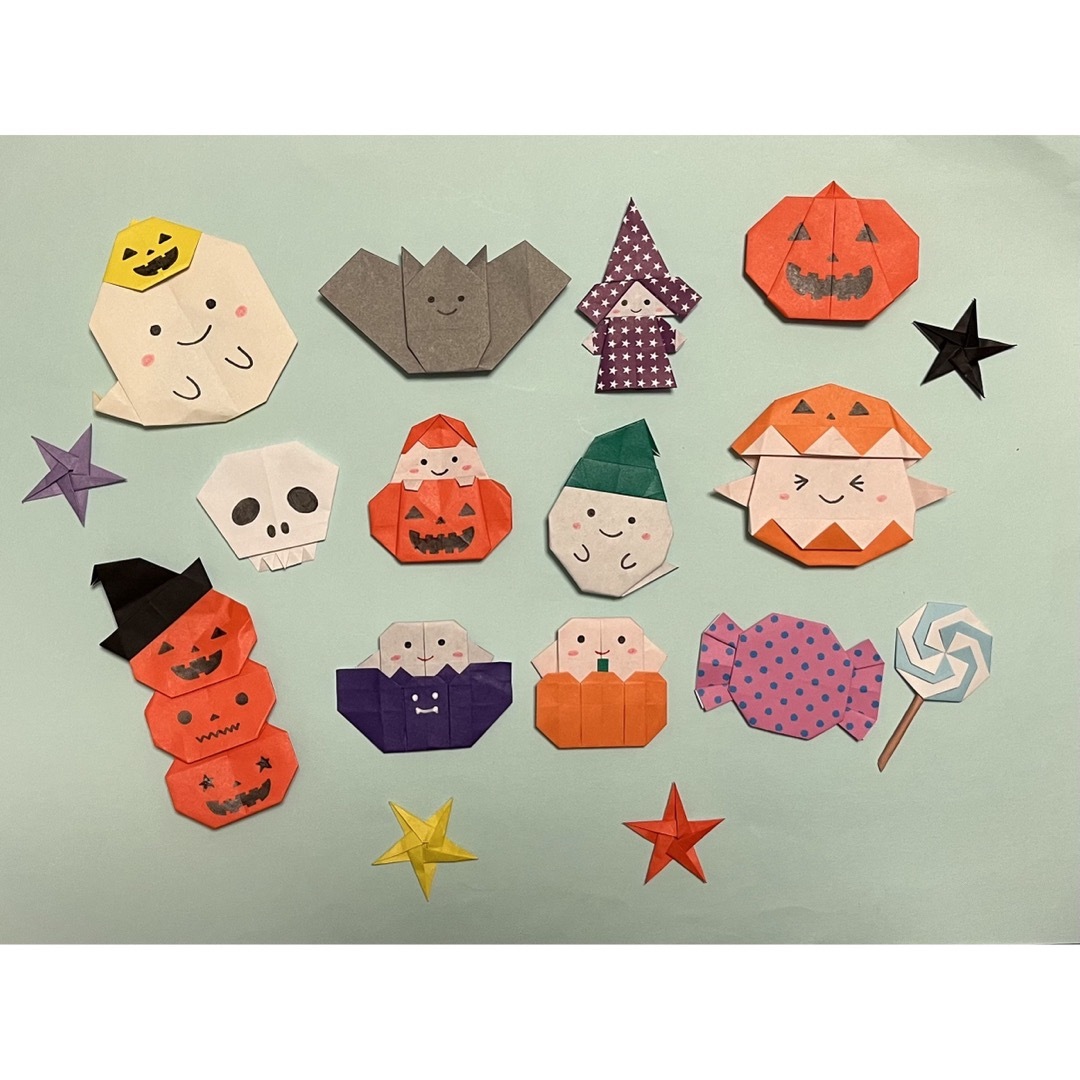 ハロウィン セット 折り紙 かぼちゃ おばけ 10月 幼稚園 保育園 ハンドメイドの素材/材料(型紙/パターン)の商品写真
