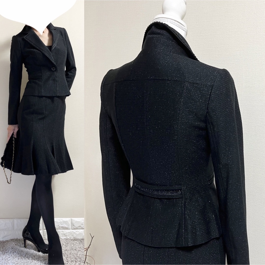 【美品】EPOCA 羊毛×シルク ツイード スカートスーツ ジャケット 38