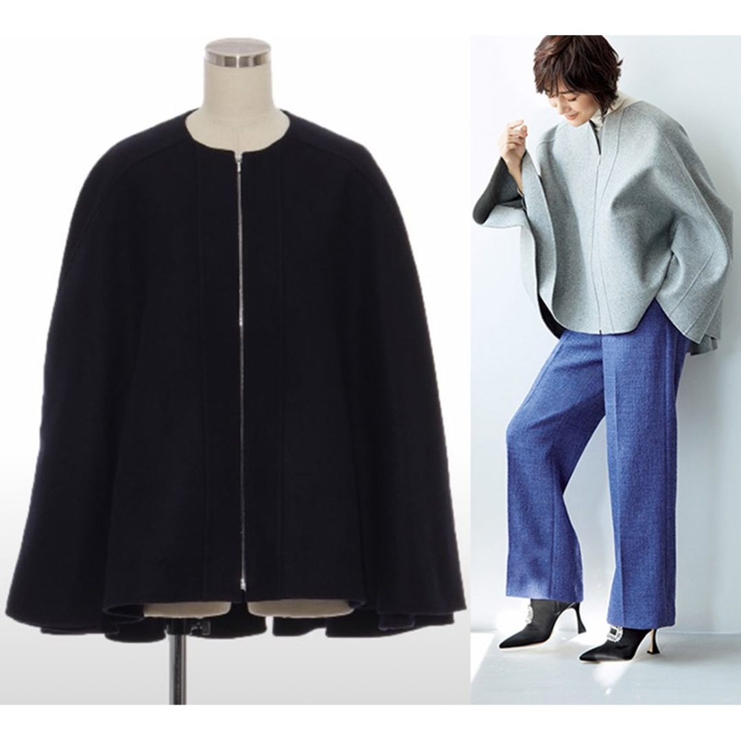 eclat掲載*CYCLAS*22AW ノーカラーショートコート ケープコート - ポンチョ