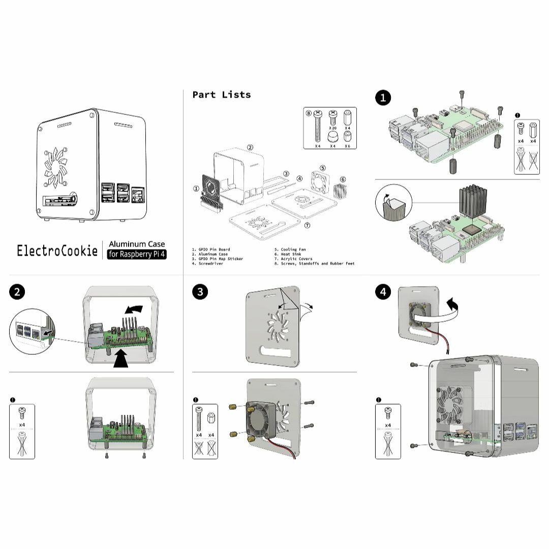 【人気商品】ElectroCookie Raspberry Pi 4ケース アル 7