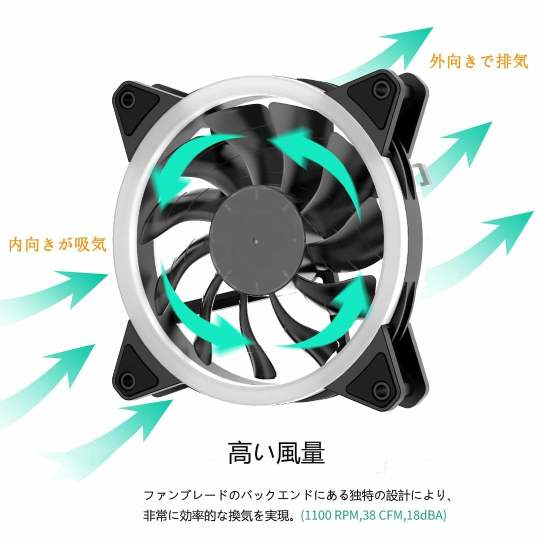 【サイズ:120mm-5本-白い】upHere 120mm RGB PCケースフ