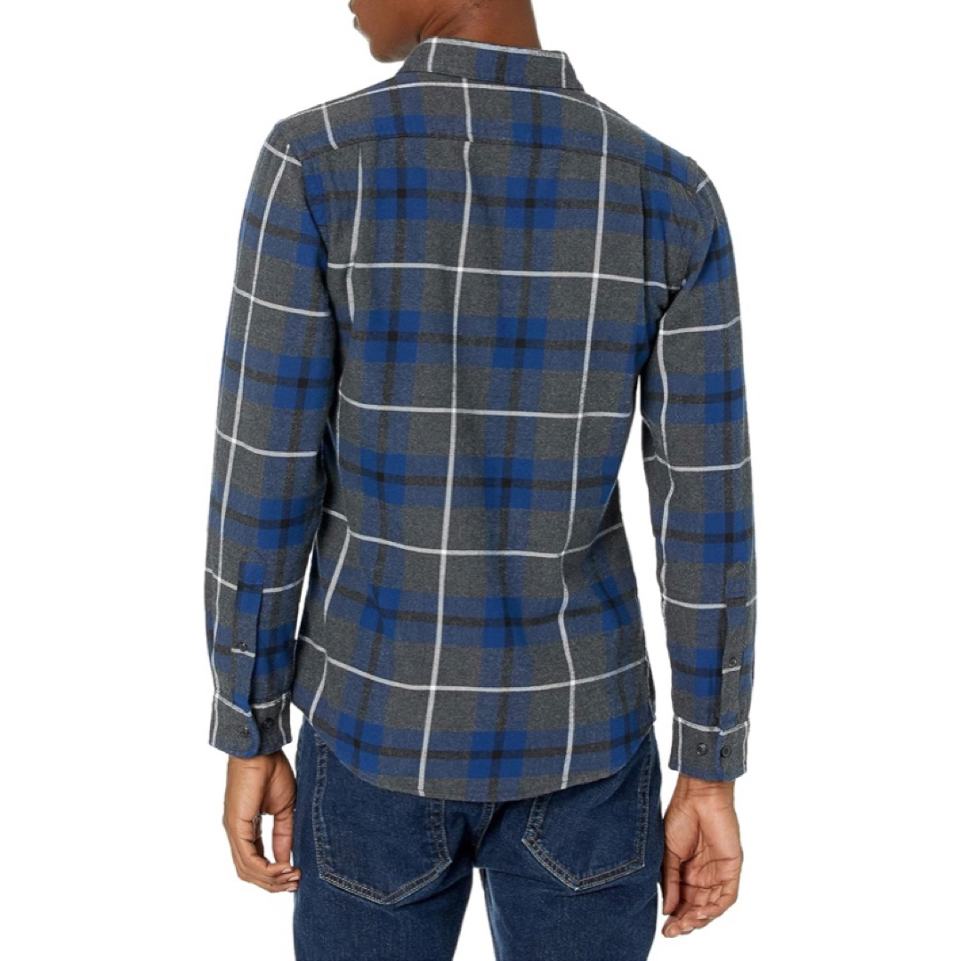 フランネルシャツ スリムフィット 長袖 メンズ チェック ブルー M ネルシャツ メンズのトップス(Tシャツ/カットソー(七分/長袖))の商品写真