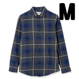 フランネルシャツ スリムフィット 長袖 メンズ チェック ブルー M ネルシャツ(Tシャツ/カットソー(七分/長袖))