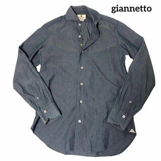 【美品】Giannetto チェック カッタウェイ ワイドカラー ドレスシャツ