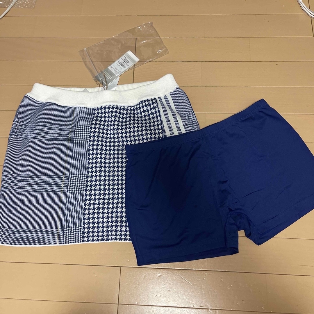 レディースL紺adidasGOLFドットストライプS/SジャカードDW6409