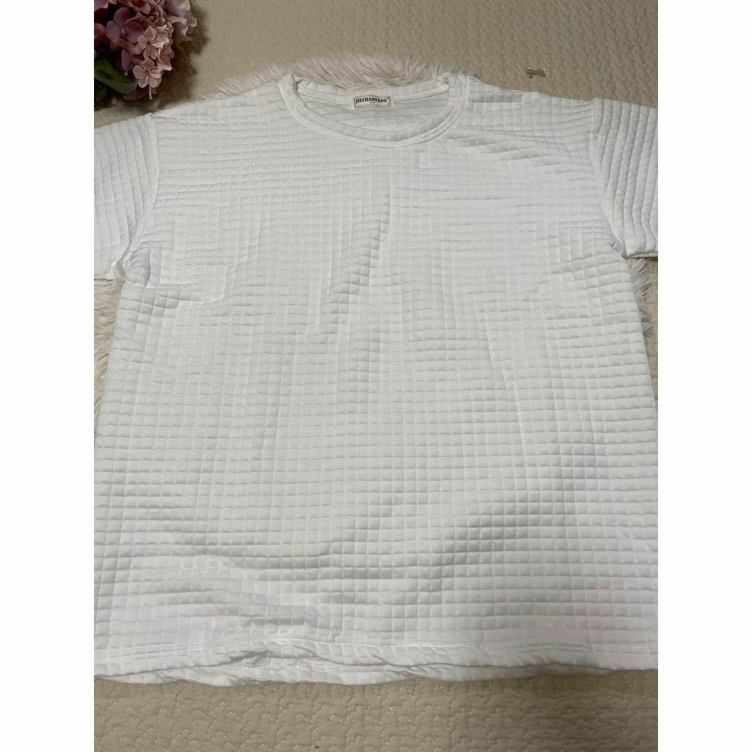半袖　セットアップ　上下セット　ホワイト　XL　ワッフル　男女兼用　韓国 メンズのトップス(Tシャツ/カットソー(半袖/袖なし))の商品写真
