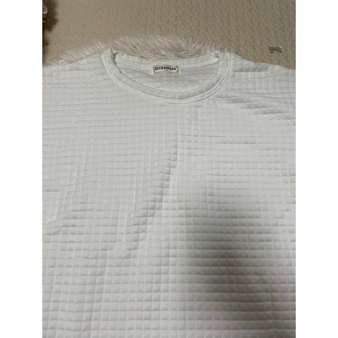 半袖　セットアップ　上下セット　ホワイト　XL　ワッフル　男女兼用　韓国 メンズのトップス(Tシャツ/カットソー(半袖/袖なし))の商品写真