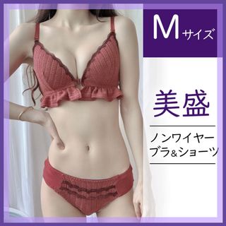 フロントホック ノンワイヤーブラ 下着セット ナイトブラ 谷間メイク 美盛 新品(ブラ&ショーツセット)