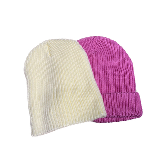 ニット帽　ビーニー　レモンイエロー　ピンク　黄色　パステルカラー  2枚セット(ニット帽/ビーニー)