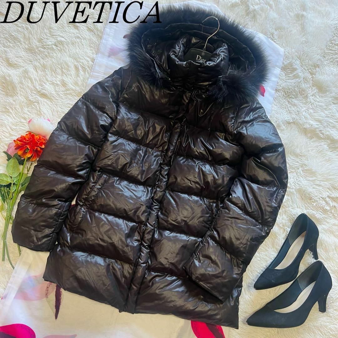 【良品】DUVETICA ミドル丈ダウンコート ブラウン フォックスファー 42