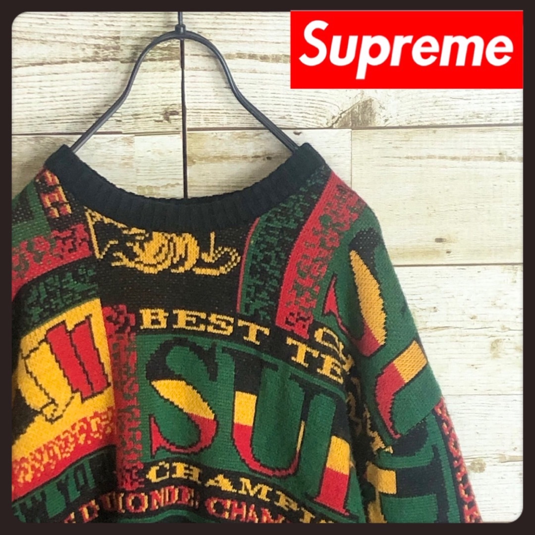 人気　supreme　シュプリーム　コットンニット　総柄　マルチカラー　L程度