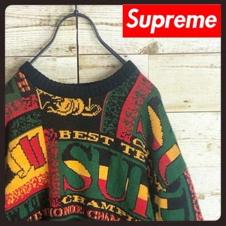 supreme スウェット　セーター　総柄　ロゴ　マルチカラー　L 大きいサイズ