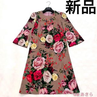 ドルチェアンドガッバーナ(DOLCE&GABBANA)の【新品タグ付き】定価21万円　DGバロックローズ柄ワンピース　正規品(ひざ丈ワンピース)