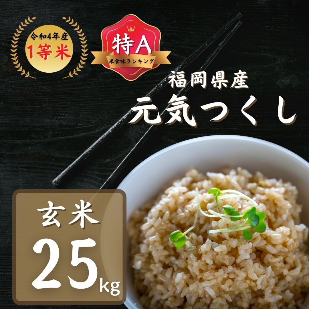 玄米産地玄米 元気つくし25kg 1等米 厳選米 令和4年 特A 福岡県産 お米 安い