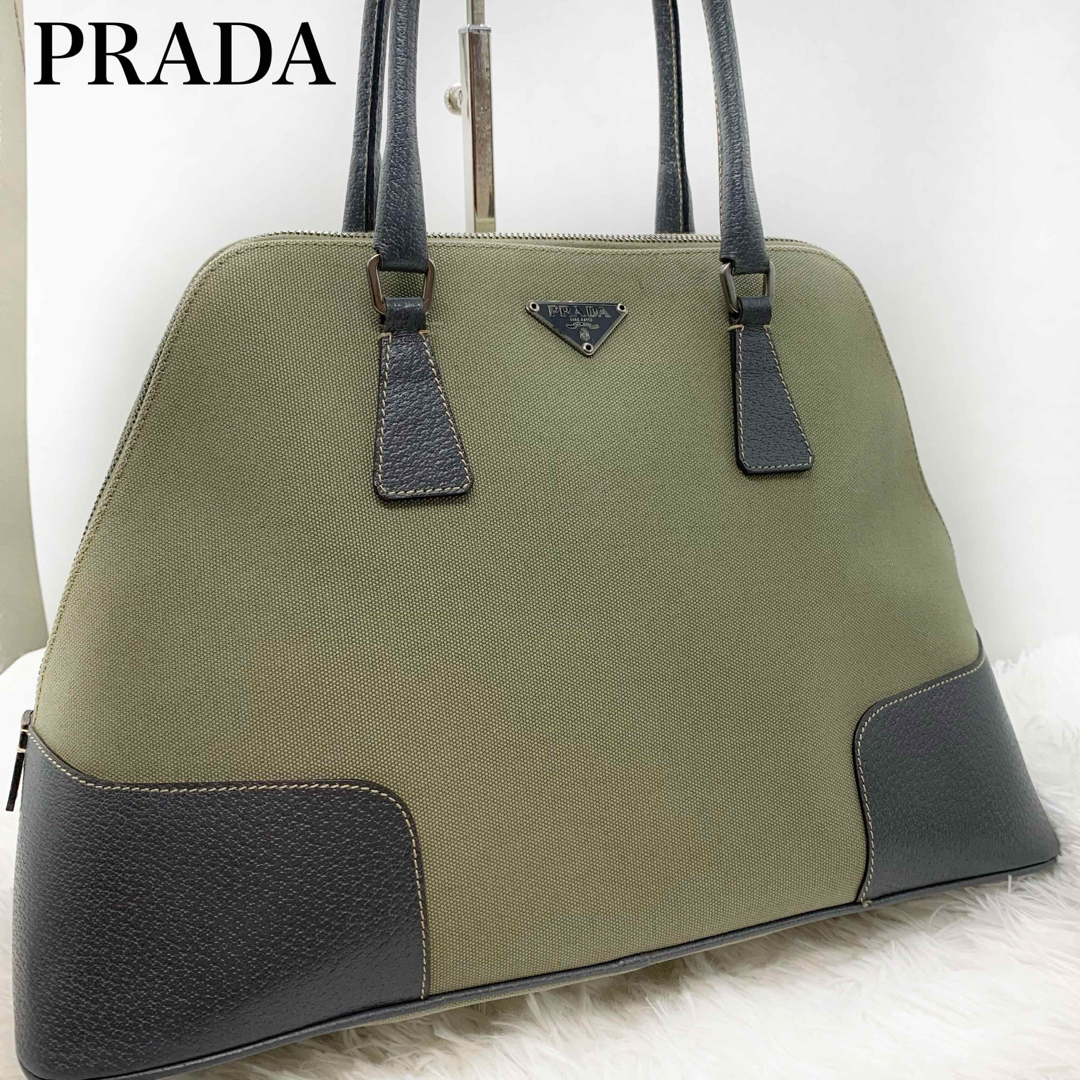 美品✨PRADA プラダ　キャンバス×レザー　ショルダーバッグ  三角ロゴ