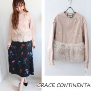 グレースコンチネンタル(GRACE CONTINENTAL)のグレースコンチネンタル  ファー付きライダース　ピンク　36(ライダースジャケット)