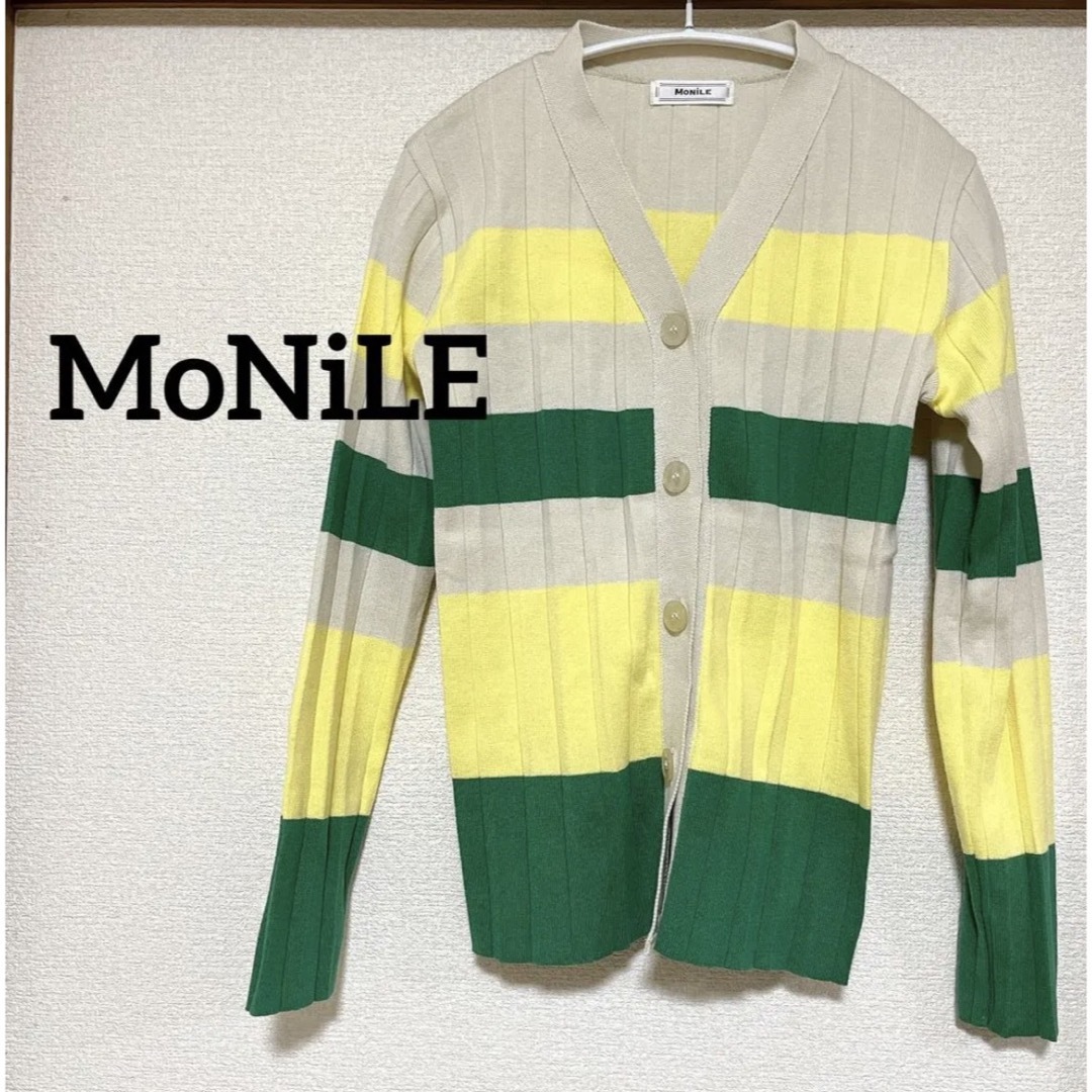 【MoNiLE】グリーン×イエローデザインカーディガン♡ONEsize レディースのトップス(カーディガン)の商品写真