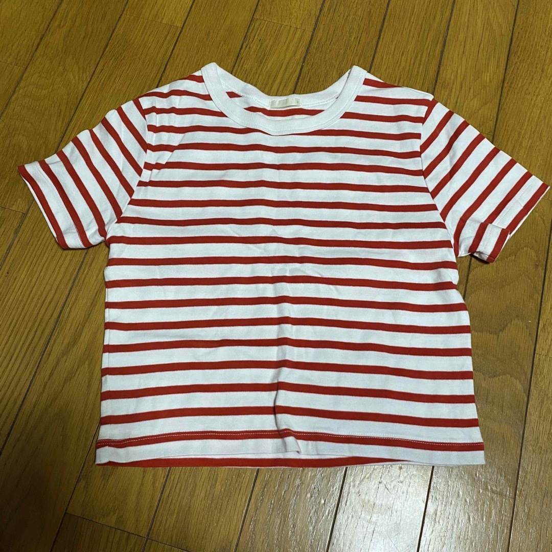 GU(ジーユー)のGU コットンボーダーミニT(半袖) レッド 赤 Mサイズ レディースのトップス(Tシャツ(半袖/袖なし))の商品写真