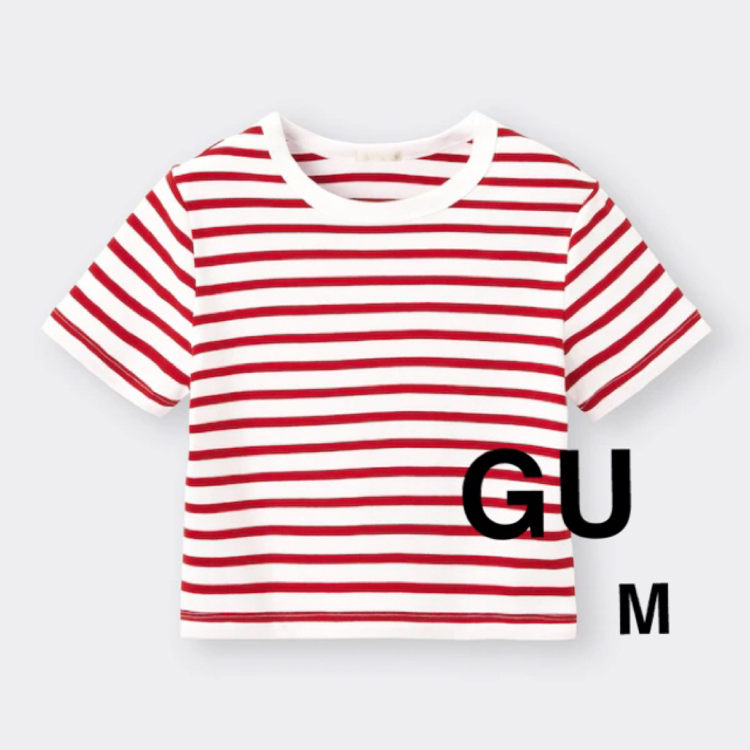 GU(ジーユー)のGU コットンボーダーミニT(半袖) レッド 赤 Mサイズ レディースのトップス(Tシャツ(半袖/袖なし))の商品写真