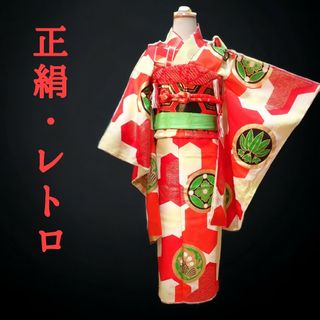 ★sold out★　7歳　レトロ正絹毘沙門亀甲　七五三　お着物フルセット(和服/着物)