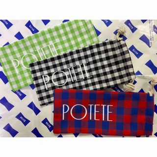 potete 巾着　ヘアクリップ　巾着　ポーチ　化粧　チェック(ポーチ)