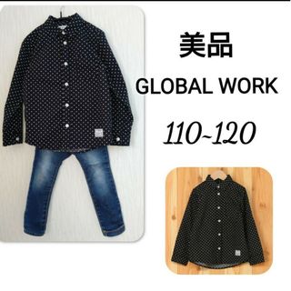 グローバルワーク(GLOBAL WORK)の美品 GLOBAL WORK グローバルワーク ドットシャツ 長袖シャツ(Tシャツ/カットソー)