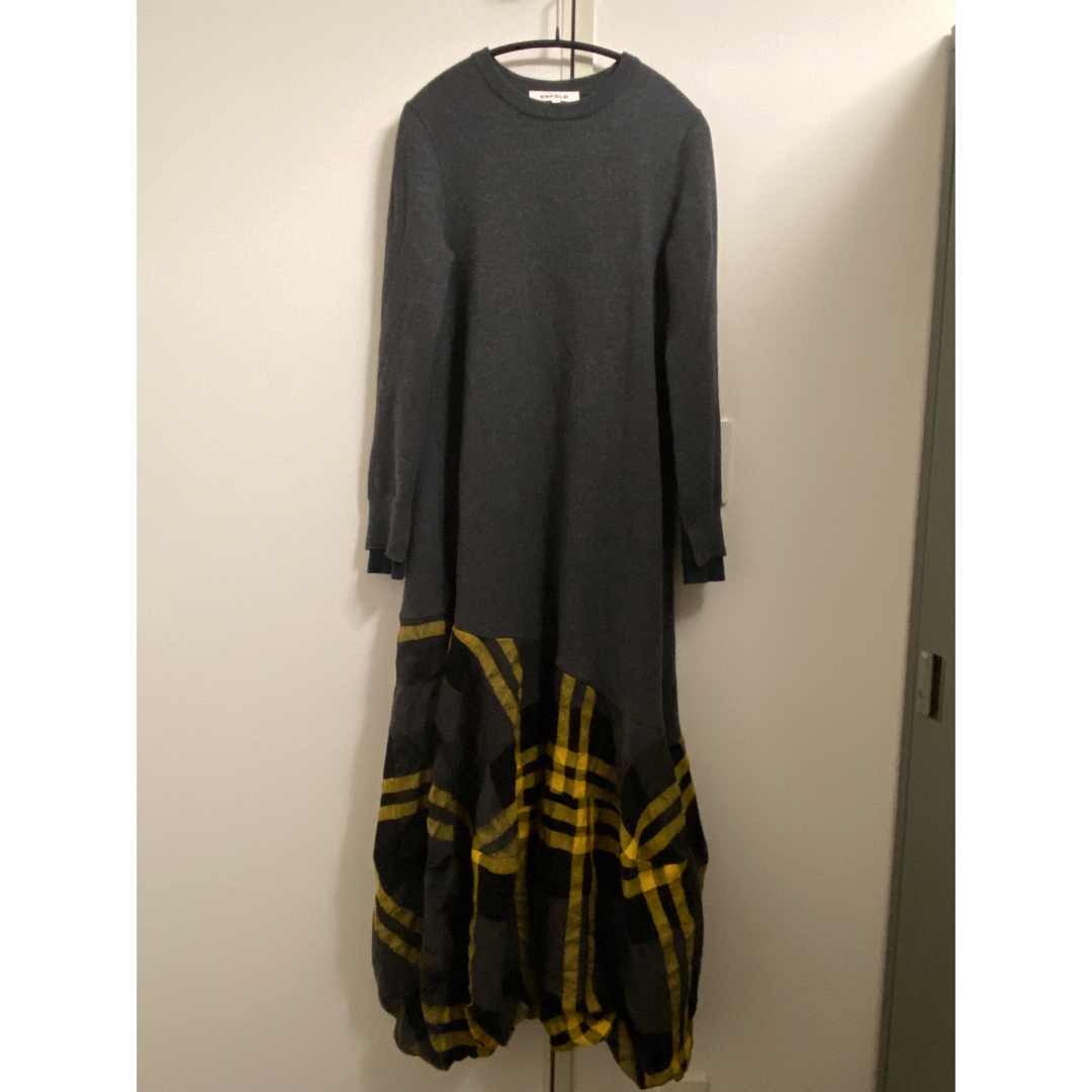 ENFOLD(エンフォルド)のENFOLDのWOOL CHECK ニットコンビドレス/ワンピース　エンフォルド レディースのワンピース(ロングワンピース/マキシワンピース)の商品写真