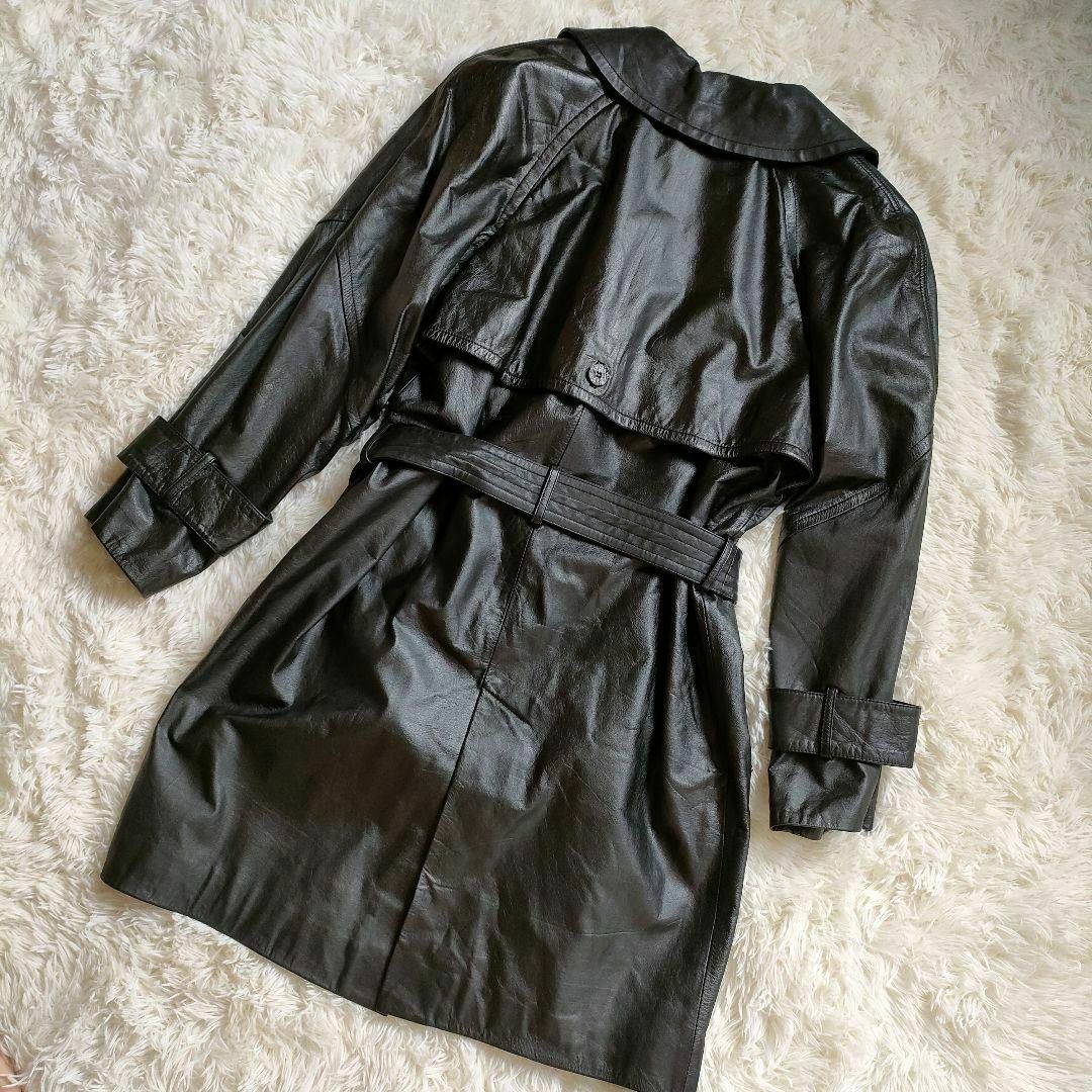 美品 本皮 レザー ヴィンテージ トレンチコート ブラック フリーサイズ