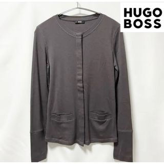 ヒューゴボス(HUGO BOSS)の【超美品】HUGO BOSSヒューゴボス エレガントコットン比翼仕立カーディガン(カーディガン)