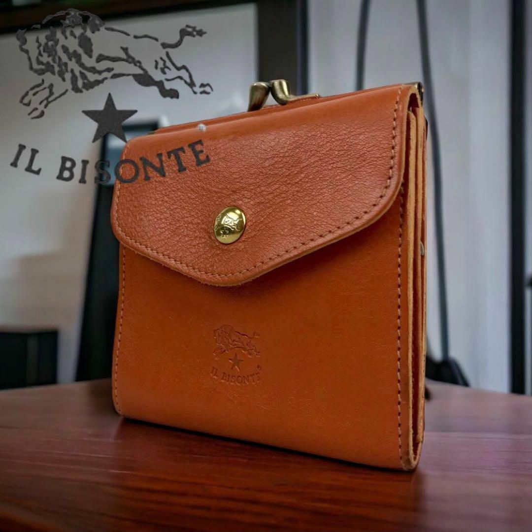 新品 IL BISONTE☆限定色☆がま口二つ折り財布 ナチュラル ビスケット-