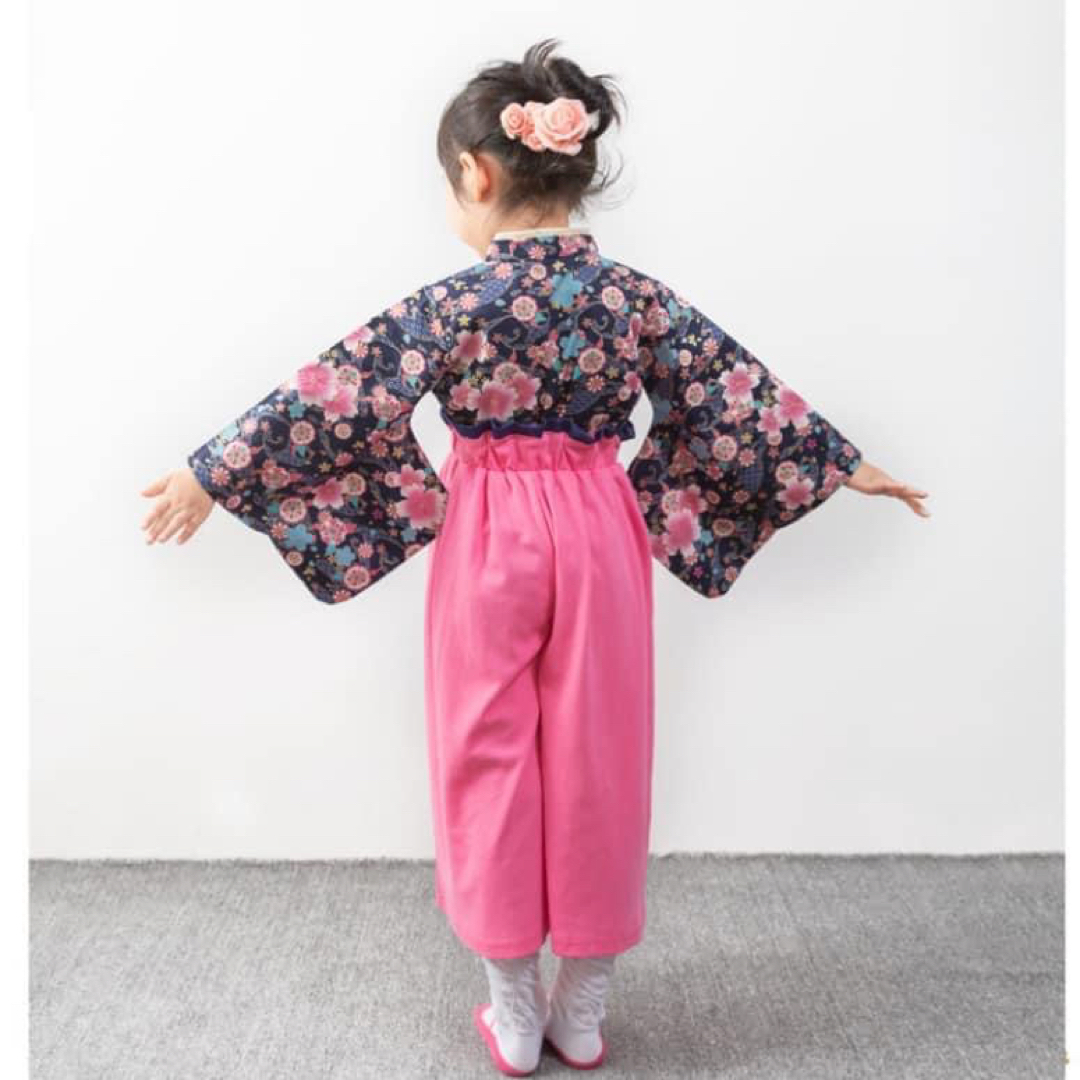 ♡ 袴 セットアップ ♡ 120 ネイビー 着物 和装 フォーマル 女の子 キッズ/ベビー/マタニティのキッズ服女の子用(90cm~)(和服/着物)の商品写真
